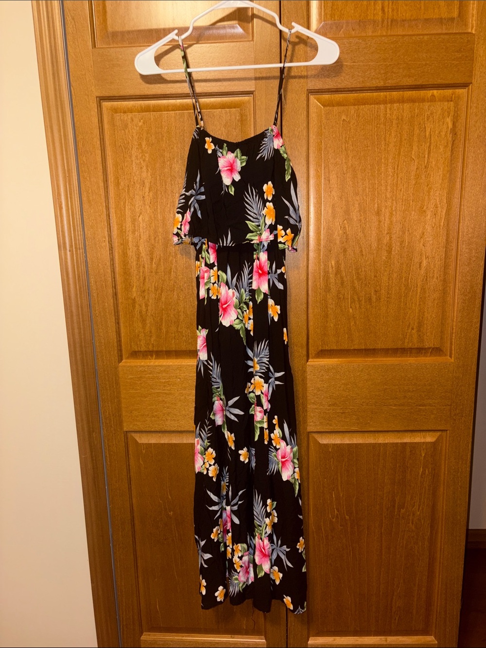 Black Floral Maxi Dress with Spaghetti Straps